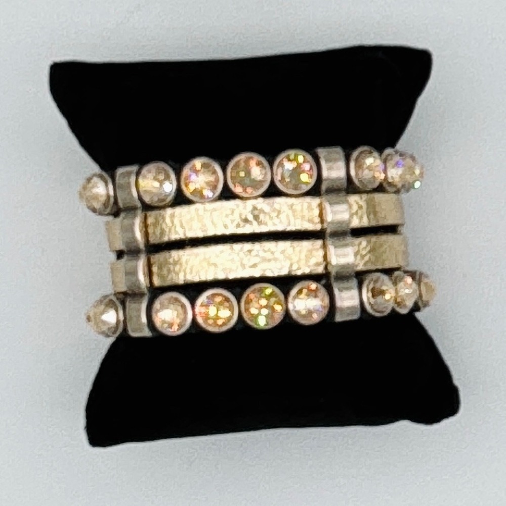 Heet Swarovski‎ Crystal Cuff Bracelet Wide Four Strand Gold Tone Statement